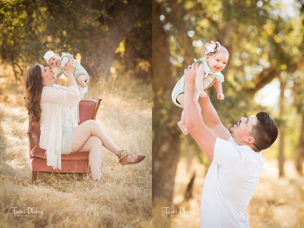 composite of a mom and dad lifting their baby in the air