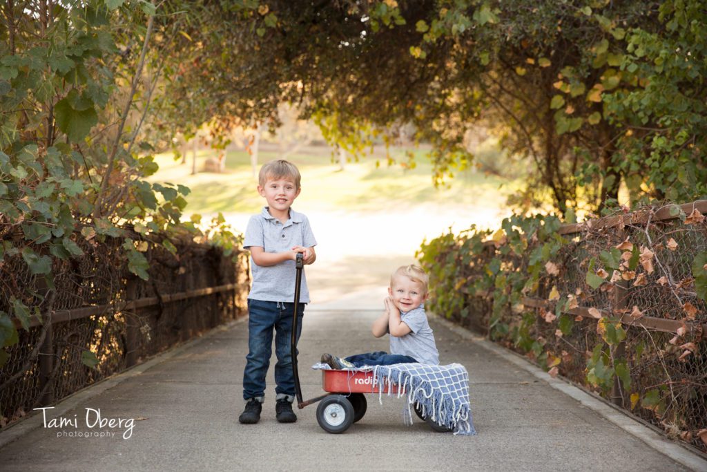 toddlers in radio flyer wagon