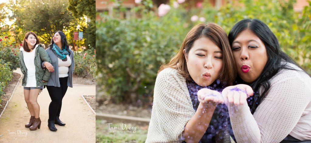 seniors blowing glitter and posing
