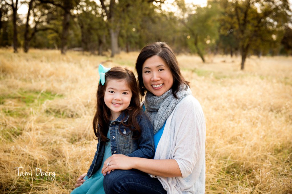 mother and daughter in a field